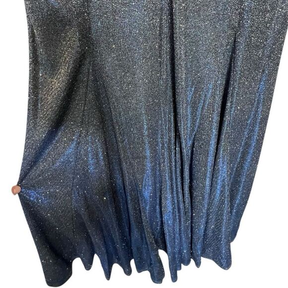 Dear Moon Blue Glitter Evening Gown Size 3 – Slit Hem, Spaghetti Straps, V-Neck - Picture 9 of 10